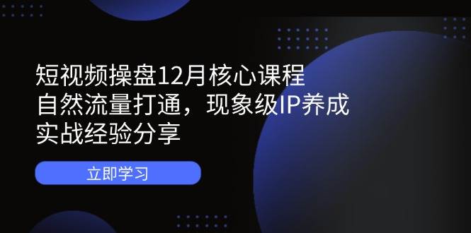 短视频操盘12月核心课程:自然流量打通,现象级IP养成,实战经验分享
