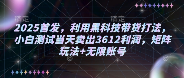 2025首发,利用黑科技带货打法,小白测试当天卖出3612利润,矩阵玩法+无限账号