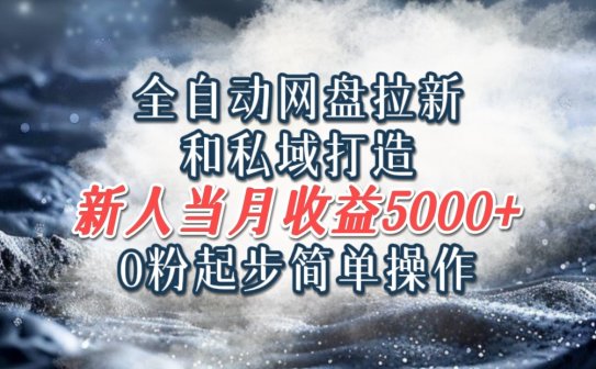 全自动网盘拉新和私域打造，0粉起步简单操作，新人入门当月收益5000以上