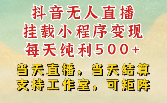 抖音无人直播挂载小程序变现每天纯利500+当天直播，当天结算支持工作室，可矩阵