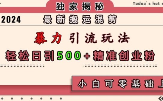 最新搬运混剪暴力引流玩法，轻松日引500+精准创业粉，小白可零基础上手