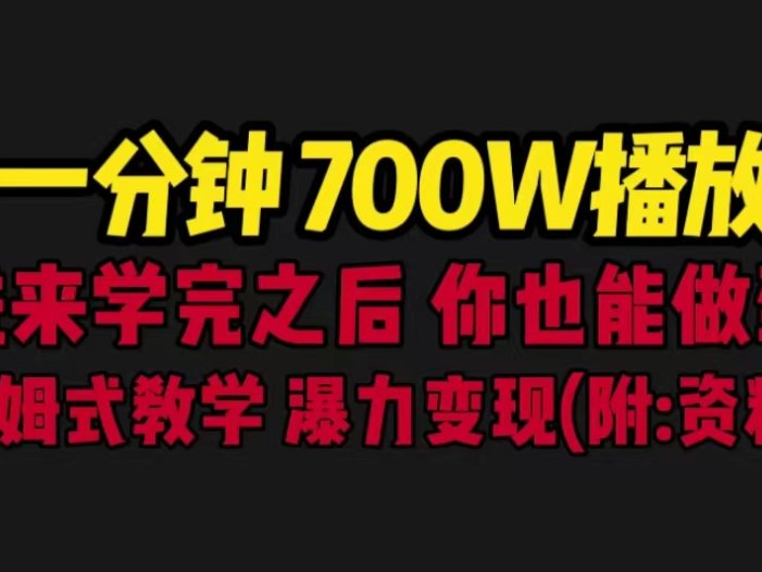 一分钟700W播放 进来学完 你也能做到 保姆式教学 暴力变现