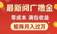 最新阅广撸金项目，零成本满包收益，可矩阵操作，月入过1W